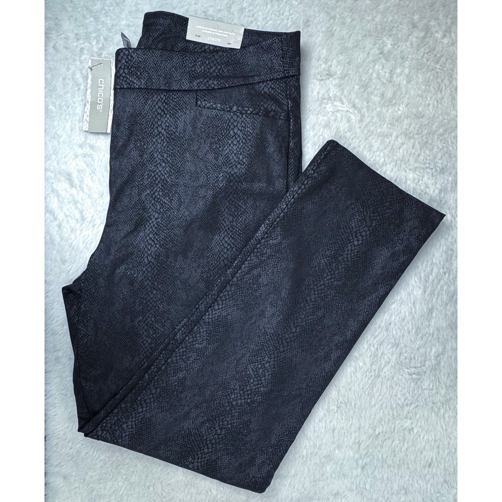 Chico's Brigitte Slim Leg Pants 3T US 16 Tall Black Snakeskin Print Stretch NWT